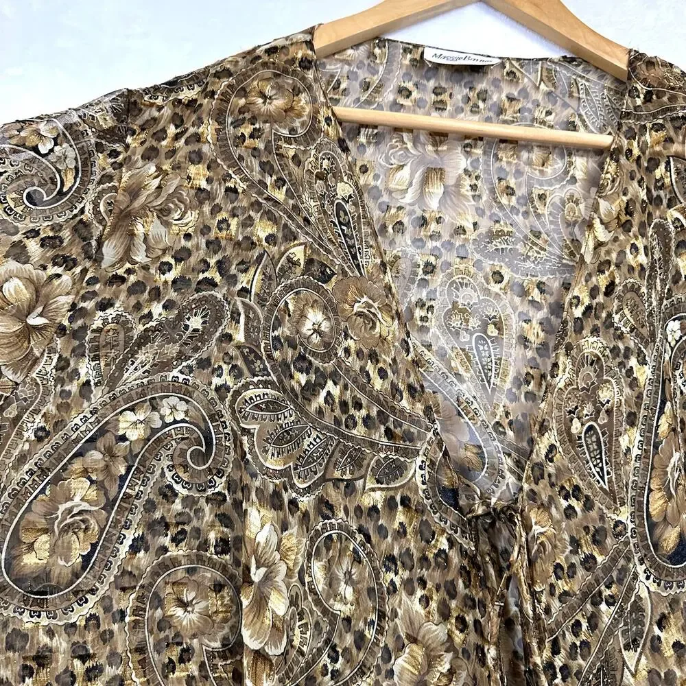 Vintage Maggie Barnes‎ Paisley Animal Print Clipdot Brown Flowy Cardigan Tied - Picture 3 of 9
